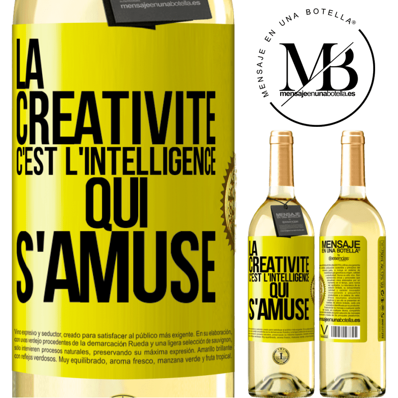 29,95 € Envoi gratuit | Vin blanc Édition WHITE La créativité c'est l'intelligence qui s'amuse Étiquette Jaune. Étiquette personnalisable Vin jeune Récolte 2023 Verdejo