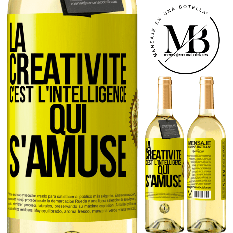 29,95 € Envoi gratuit | Vin blanc Édition WHITE La créativité c'est l'intelligence qui s'amuse Étiquette Jaune. Étiquette personnalisable Vin jeune Récolte 2025 Verdejo