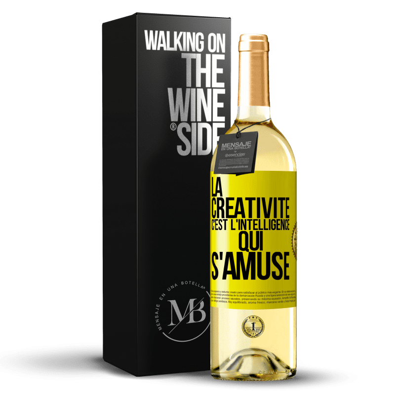 29,95 € Envoi gratuit | Vin blanc Édition WHITE La créativité c'est l'intelligence qui s'amuse Étiquette Jaune. Étiquette personnalisable Vin jeune Récolte 2024 Verdejo