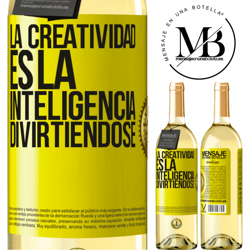 29,95 € Envío gratis | Vino Blanco Edición WHITE La creatividad es la inteligencia divirtiéndose Etiqueta Amarilla. Etiqueta personalizable Vino joven Cosecha 2023 Verdejo