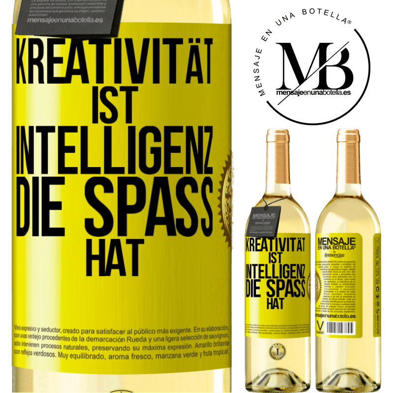 29,95 € Kostenloser Versand | Weißwein WHITE Ausgabe Kreativität ist Intelligenz, die Spaß hat Gelbes Etikett. Anpassbares Etikett Junger Wein Ernte 2023 Verdejo