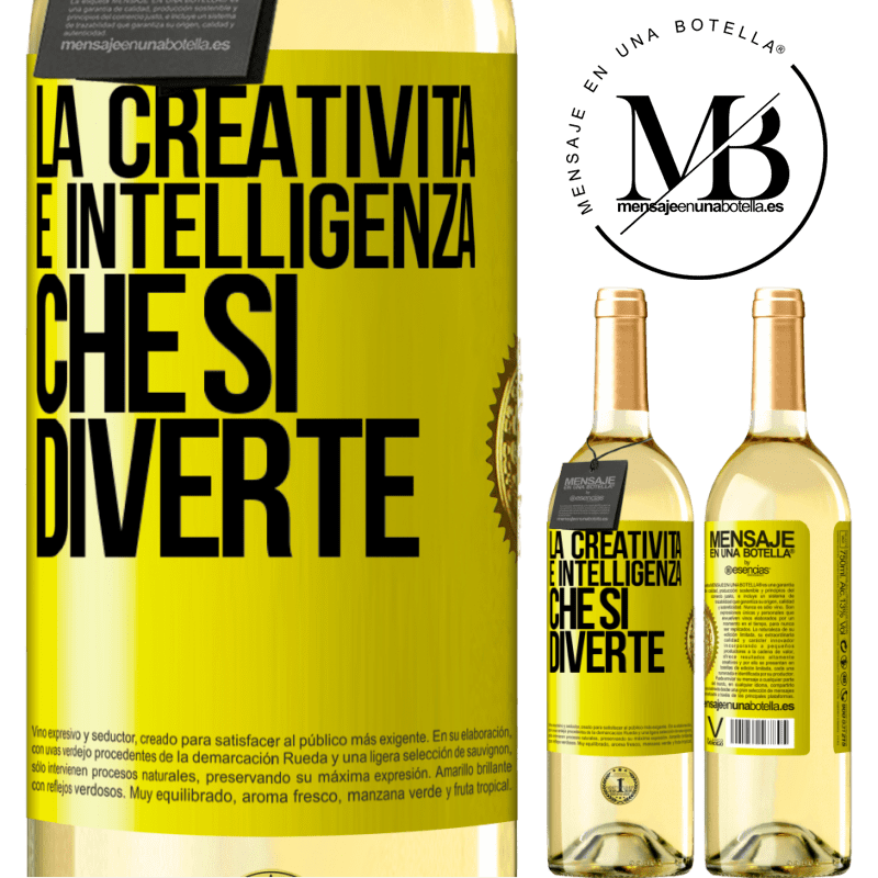 29,95 € Spedizione Gratuita | Vino bianco Edizione WHITE La creatività è intelligenza che si diverte Etichetta Gialla. Etichetta personalizzabile Vino giovane Raccogliere 2023 Verdejo