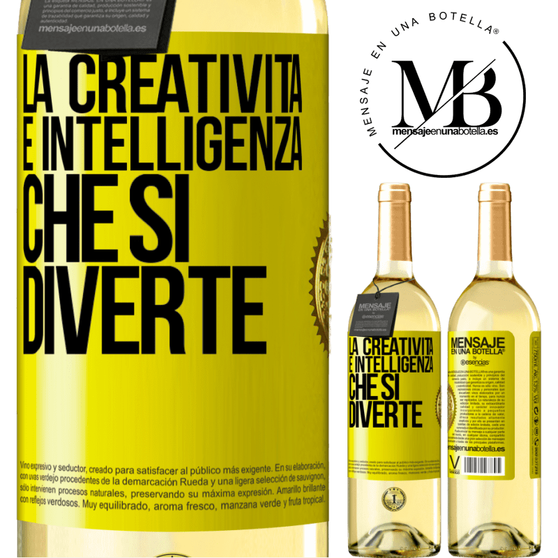 29,95 € Spedizione Gratuita | Vino bianco Edizione WHITE La creatività è intelligenza che si diverte Etichetta Gialla. Etichetta personalizzabile Vino giovane Raccogliere 2025 Verdejo