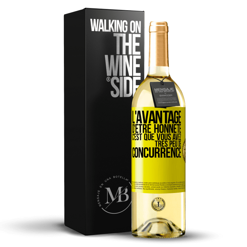 29,95 € Envoi gratuit | Vin blanc Édition WHITE L'avantage d'être honnête c'est que vous avez très peu de concurrence Étiquette Jaune. Étiquette personnalisable Vin jeune Récolte 2023 Verdejo