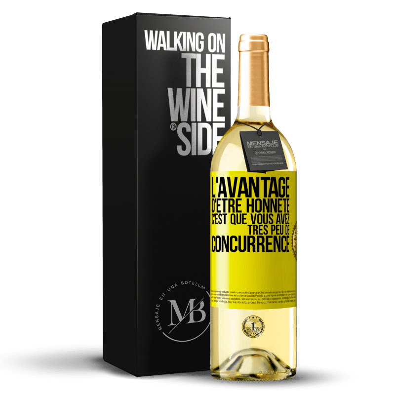 29,95 € Envoi gratuit | Vin blanc Édition WHITE L'avantage d'être honnête c'est que vous avez très peu de concurrence Étiquette Jaune. Étiquette personnalisable Vin jeune Récolte 2024 Verdejo