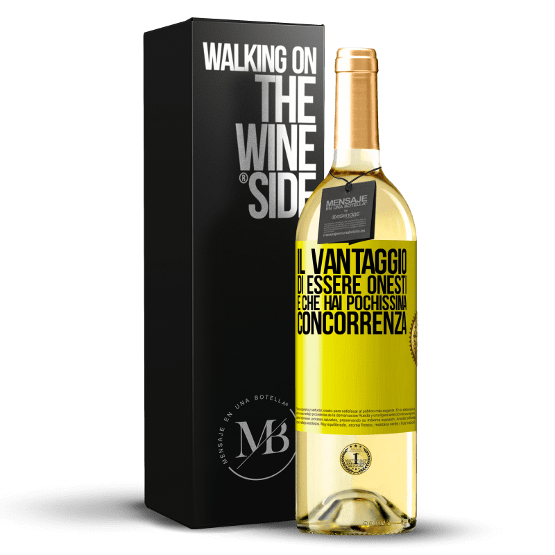 29,95 € Spedizione Gratuita | Vino bianco Edizione WHITE Il vantaggio di essere onesti è che hai pochissima concorrenza Etichetta Gialla. Etichetta personalizzabile Vino giovane Raccogliere 2025 Verdejo