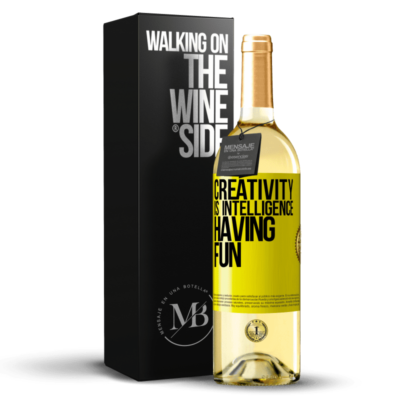 29,95 € Free Shipping | White Wine WHITE Edition Creativity is intelligence having fun Yellow Label. Customizable label Young wine Harvest 2023 Verdejo