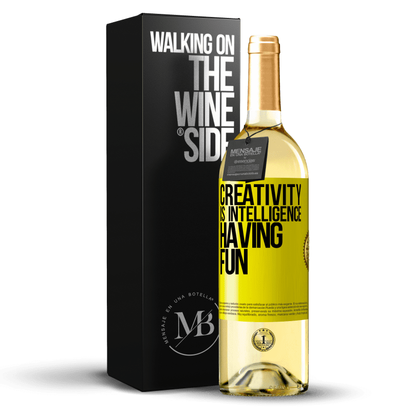 29,95 € Free Shipping | White Wine WHITE Edition Creativity is intelligence having fun Yellow Label. Customizable label Young wine Harvest 2025 Verdejo