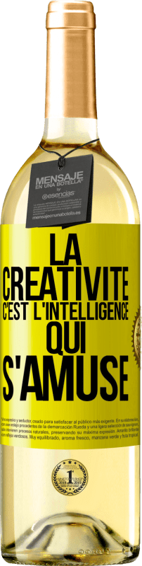 29,95 € Envoi gratuit | Vin blanc Édition WHITE La créativité c'est l'intelligence qui s'amuse Étiquette Jaune. Étiquette personnalisable Vin jeune Récolte 2025 Verdejo