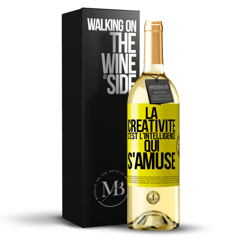 29,95 € Envoi gratuit | Vin blanc Édition WHITE La créativité c'est l'intelligence qui s'amuse Étiquette Jaune. Étiquette personnalisable Vin jeune Récolte 2024 Verdejo