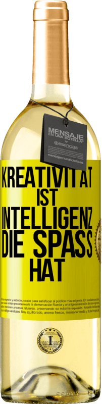 29,95 € | Weißwein WHITE Ausgabe Kreativität ist Intelligenz, die Spaß hat Gelbes Etikett. Anpassbares Etikett Junger Wein Ernte 2023 Verdejo