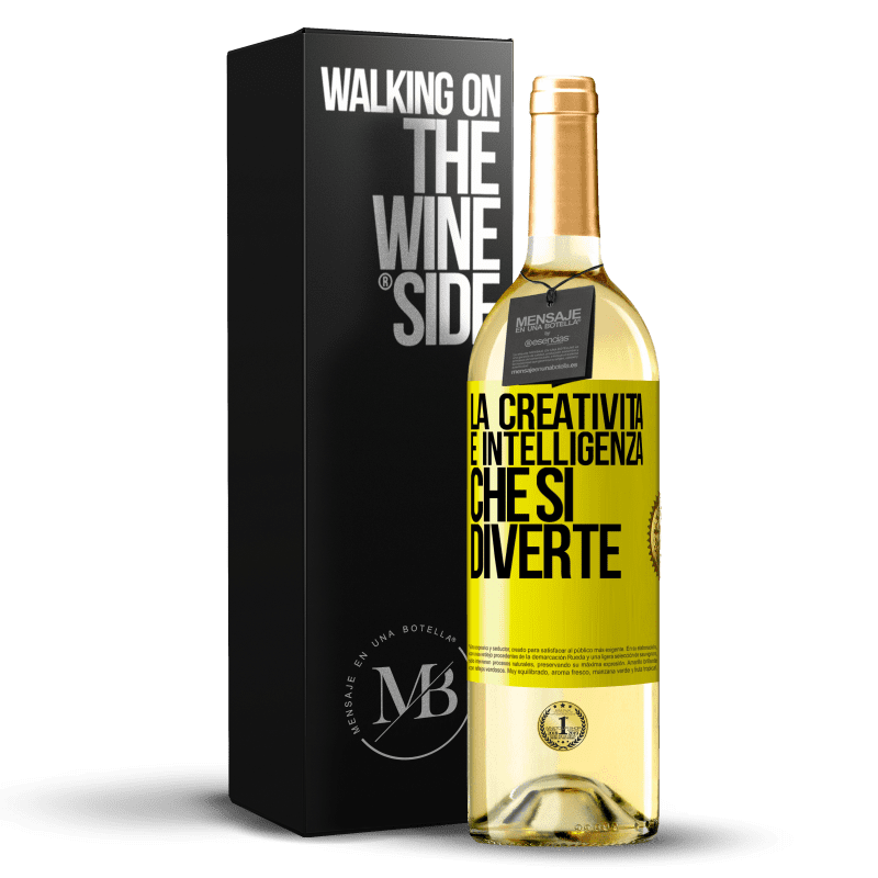 29,95 € Spedizione Gratuita | Vino bianco Edizione WHITE La creatività è intelligenza che si diverte Etichetta Gialla. Etichetta personalizzabile Vino giovane Raccogliere 2025 Verdejo