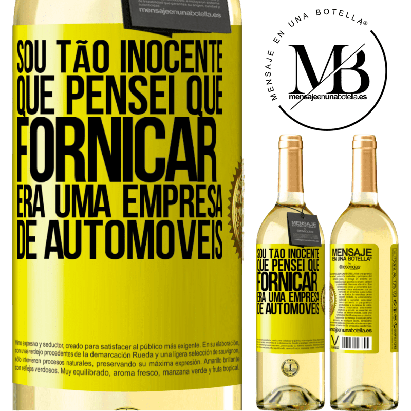 29,95 € Envio grátis | Vinho branco Edição WHITE Sou tão inocente que pensei que fornicar era uma empresa de automóveis Etiqueta Amarela. Etiqueta personalizável Vinho jovem Colheita 2024 Verdejo