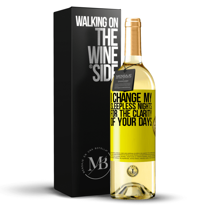 29,95 € 送料無料 | 白ワイン WHITEエディション 私はあなたの日の明瞭さのために私の眠れない夜を変える 黄色のラベル. カスタマイズ可能なラベル 若いワイン 収穫 2023 Verdejo