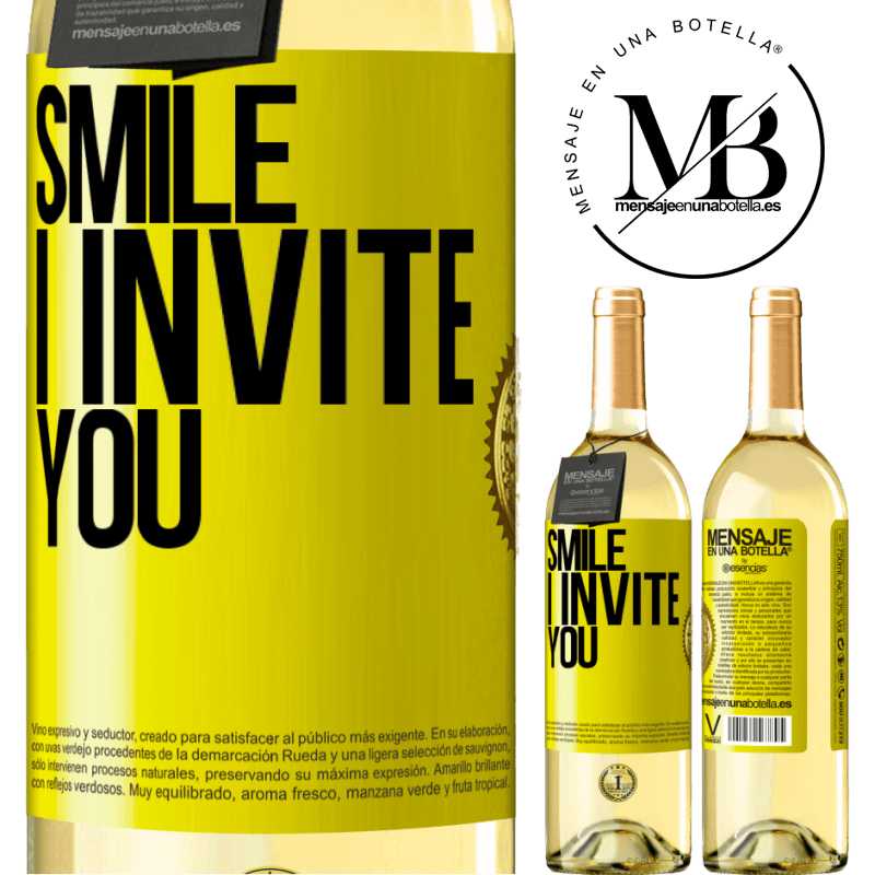 29,95 € Free Shipping | White Wine WHITE Edition Smile I invite you Yellow Label. Customizable label Young wine Harvest 2022 Verdejo