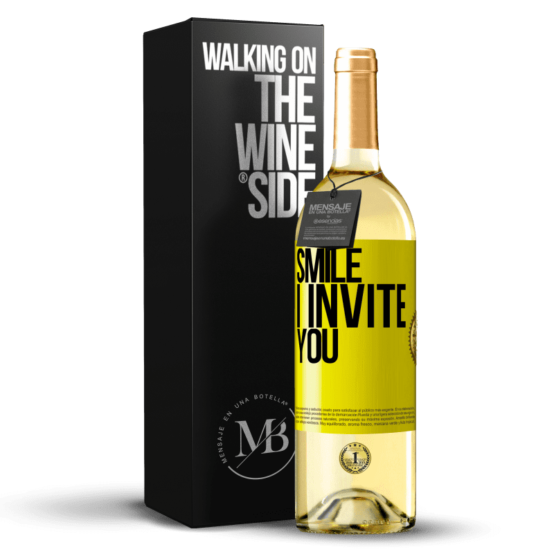 29,95 € Бесплатная доставка | Белое вино Издание WHITE Улыбнись, приглашаю Желтая этикетка. Настраиваемая этикетка Молодое вино Урожай 2023 Verdejo