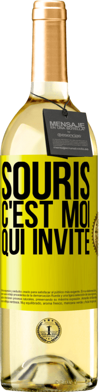 Envoi gratuit | Vin blanc Édition WHITE Souris, c'est moi qui invite Étiquette Jaune. Étiquette personnalisable Vin jeune Récolte 2023 Verdejo