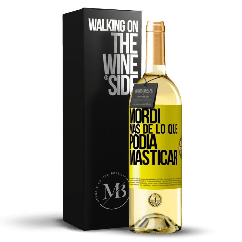 29,95 € Envío gratis | Vino Blanco Edición WHITE Mordí más de lo que podía masticar Etiqueta Amarilla. Etiqueta personalizable Vino joven Cosecha 2024 Verdejo