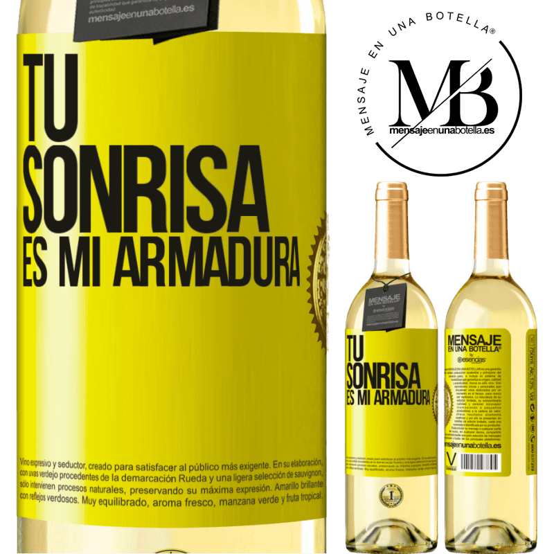 29,95 € Envoi gratuit | Vin blanc Édition WHITE Ton sourire est mon armure Étiquette Jaune. Étiquette personnalisable Vin jeune Récolte 2022 Verdejo