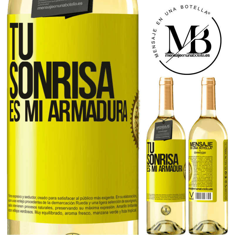 29,95 € Envío gratis | Vino Blanco Edición WHITE Tu sonrisa es mi armadura Etiqueta Amarilla. Etiqueta personalizable Vino joven Cosecha 2024 Verdejo