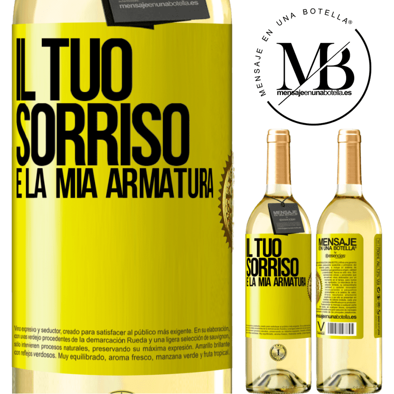 29,95 € Spedizione Gratuita | Vino bianco Edizione WHITE Il tuo sorriso è la mia armatura Etichetta Gialla. Etichetta personalizzabile Vino giovane Raccogliere 2025 Verdejo