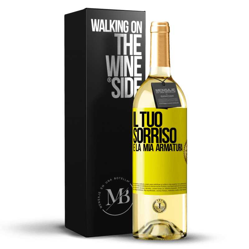 29,95 € Spedizione Gratuita | Vino bianco Edizione WHITE Il tuo sorriso è la mia armatura Etichetta Gialla. Etichetta personalizzabile Vino giovane Raccogliere 2024 Verdejo