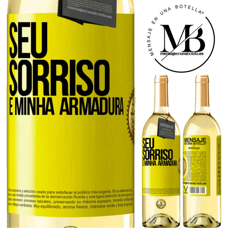 29,95 € Envio grátis | Vinho branco Edição WHITE Seu sorriso é minha armadura Etiqueta Amarela. Etiqueta personalizável Vinho jovem Colheita 2024 Verdejo