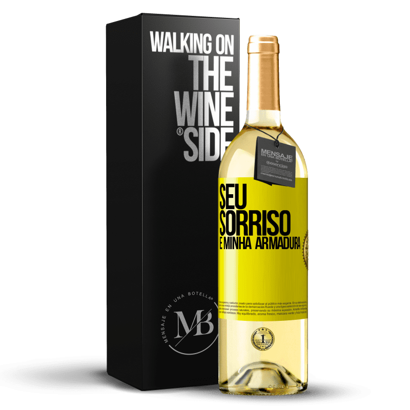 29,95 € Envio grátis | Vinho branco Edição WHITE Seu sorriso é minha armadura Etiqueta Amarela. Etiqueta personalizável Vinho jovem Colheita 2024 Verdejo