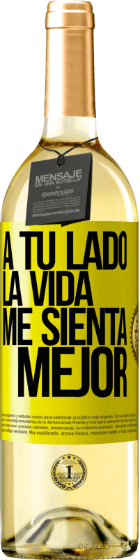 29,95 € | Vino Blanco Edición WHITE A tu lado la vida me sienta mejor Etiqueta Amarilla. Etiqueta personalizable Vino joven Cosecha 2025 Verdejo