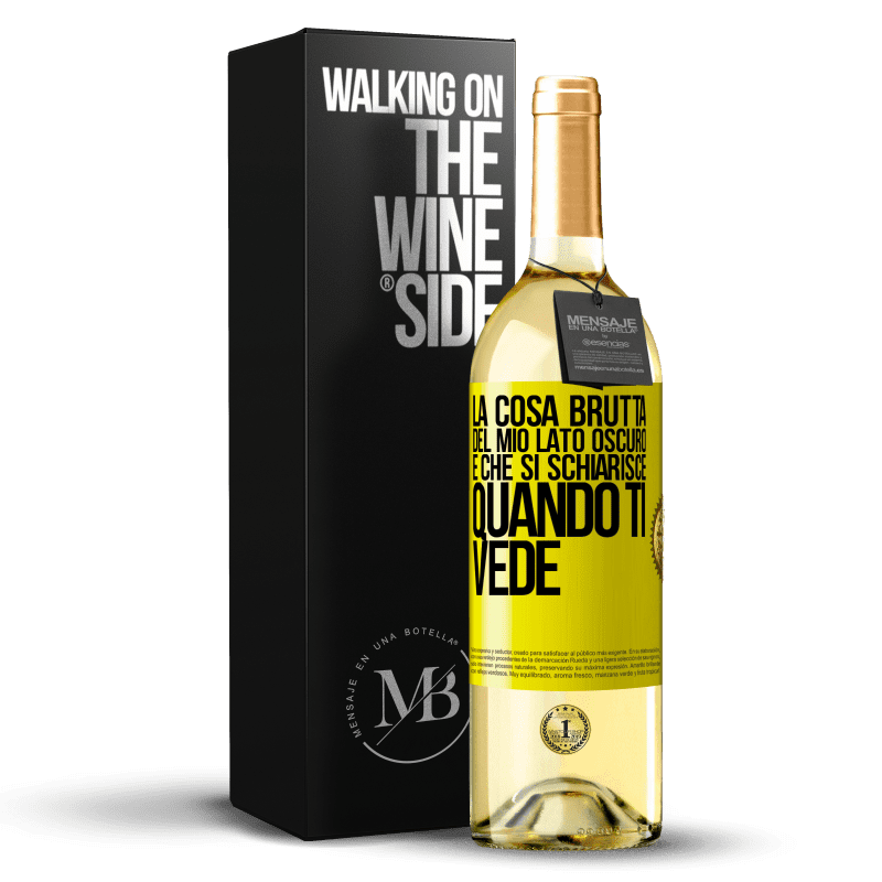 29,95 € Spedizione Gratuita | Vino bianco Edizione WHITE La cosa brutta del mio lato oscuro è che si schiarisce quando ti vede Etichetta Gialla. Etichetta personalizzabile Vino giovane Raccogliere 2024 Verdejo