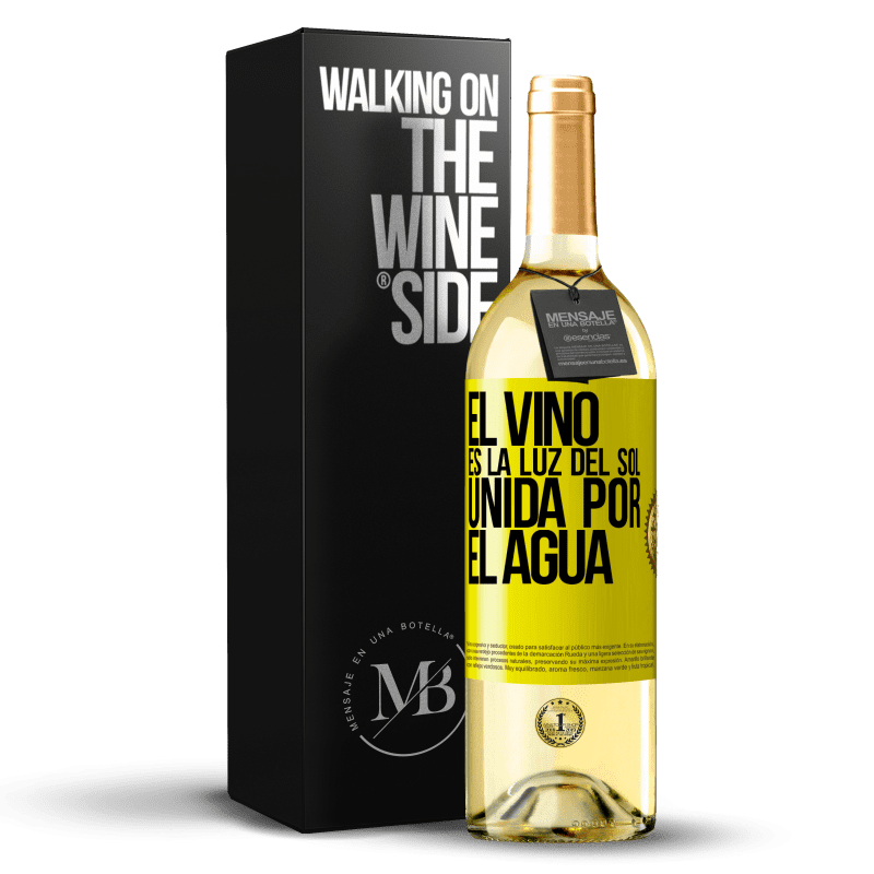 29,95 € Envío gratis | Vino Blanco Edición WHITE El vino es la luz del sol, unida por el agua Etiqueta Amarilla. Etiqueta personalizable Vino joven Cosecha 2025 Verdejo