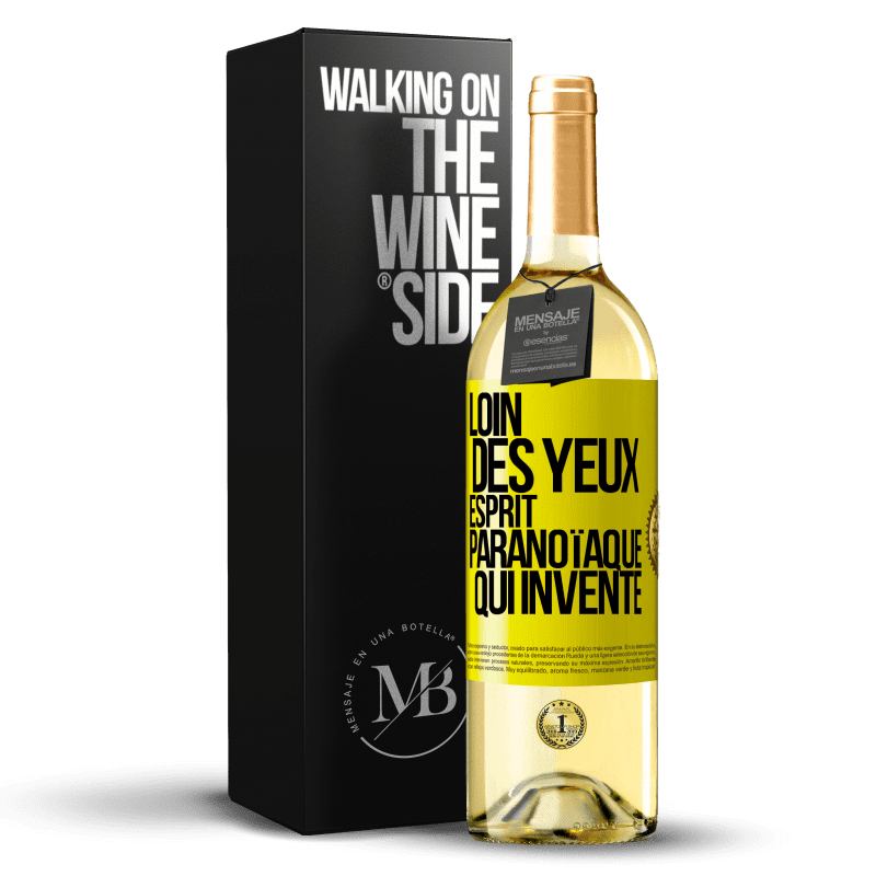 29,95 € Envoi gratuit | Vin blanc Édition WHITE Loin des yeux, esprit paranoïaque qui invente Étiquette Jaune. Étiquette personnalisable Vin jeune Récolte 2023 Verdejo