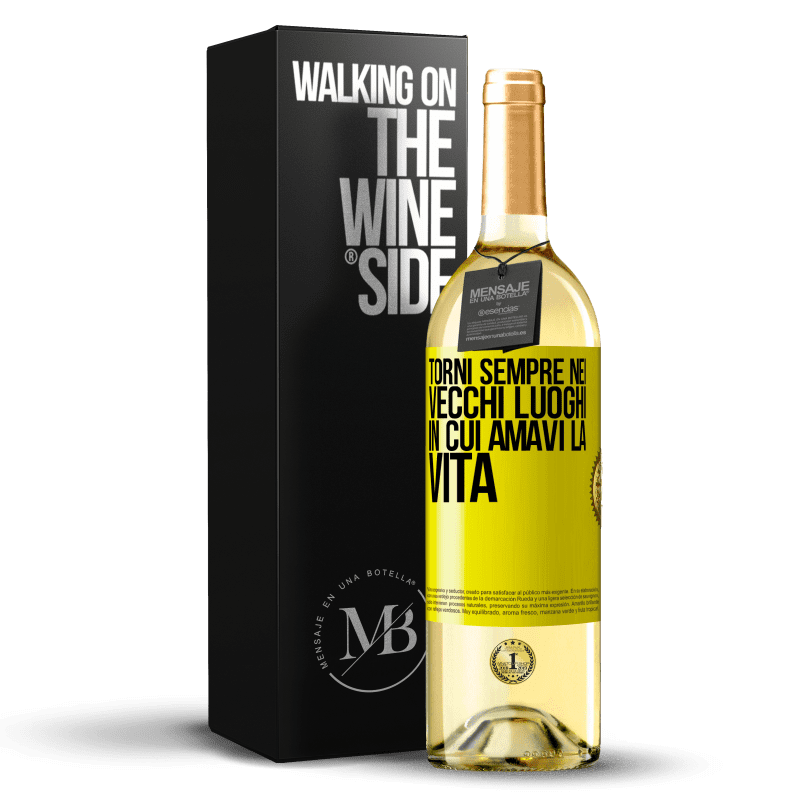 29,95 € Spedizione Gratuita | Vino bianco Edizione WHITE Torni sempre nei vecchi luoghi in cui amavi la vita Etichetta Gialla. Etichetta personalizzabile Vino giovane Raccogliere 2024 Verdejo