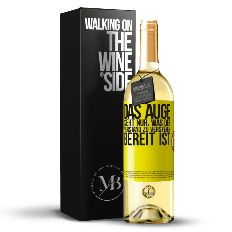29,95 € Kostenloser Versand | Weißwein WHITE Ausgabe Das Auge sieht nur, was der Verstand zu verstehen bereit ist Gelbes Etikett. Anpassbares Etikett Junger Wein Ernte 2023 Verdejo