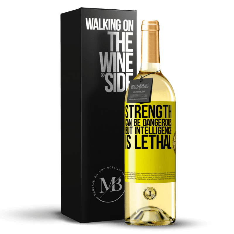 29,95 € Бесплатная доставка | Белое вино Издание WHITE Сила может быть опасной, но интеллект смертелен Желтая этикетка. Настраиваемая этикетка Молодое вино Урожай 2023 Verdejo