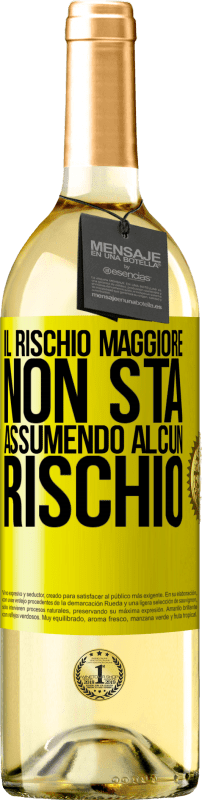 29,95 € | Vino bianco Edizione WHITE Il rischio maggiore non sta assumendo alcun rischio Etichetta Gialla. Etichetta personalizzabile Vino giovane Raccogliere 2024 Verdejo