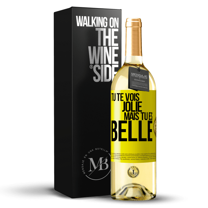 29,95 € Envoi gratuit | Vin blanc Édition WHITE Tu te vois jolie, mais tu es belle Étiquette Jaune. Étiquette personnalisable Vin jeune Récolte 2024 Verdejo