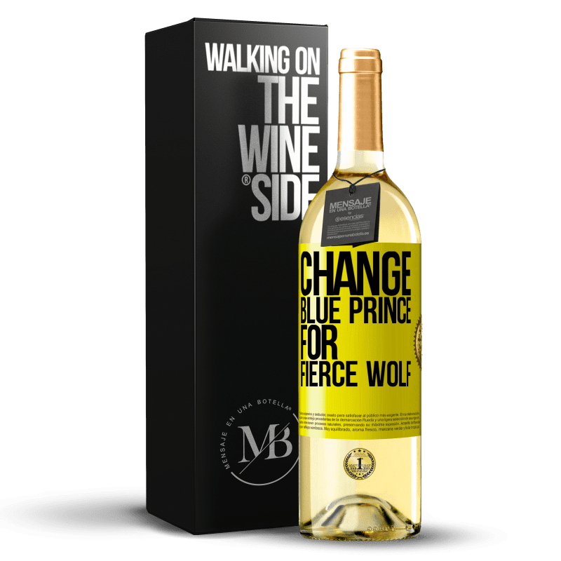 29,95 € Бесплатная доставка | Белое вино Издание WHITE Поменять голубого принца на свирепого волка Желтая этикетка. Настраиваемая этикетка Молодое вино Урожай 2023 Verdejo