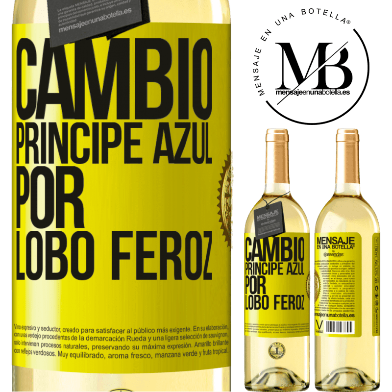 29,95 € Envío gratis | Vino Blanco Edición WHITE Cambio príncipe azul por lobo feroz Etiqueta Amarilla. Etiqueta personalizable Vino joven Cosecha 2024 Verdejo