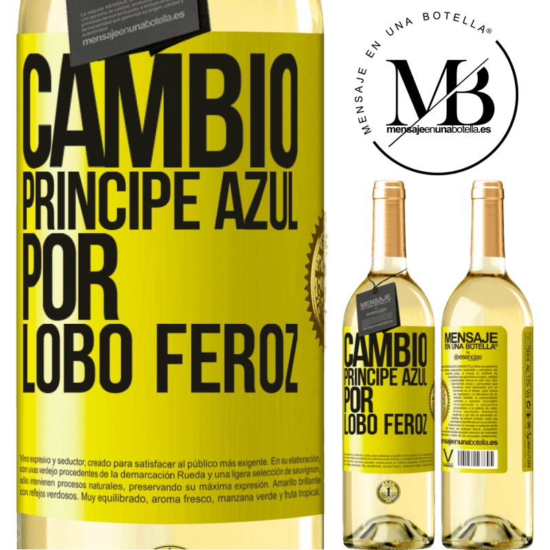 29,95 € Envío gratis | Vino Blanco Edición WHITE Cambio príncipe azul por lobo feroz Etiqueta Amarilla. Etiqueta personalizable Vino joven Cosecha 2025 Verdejo