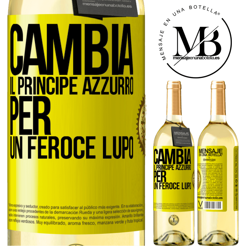 29,95 € Spedizione Gratuita | Vino bianco Edizione WHITE Cambia il principe azzurro per un feroce lupo Etichetta Gialla. Etichetta personalizzabile Vino giovane Raccogliere 2024 Verdejo