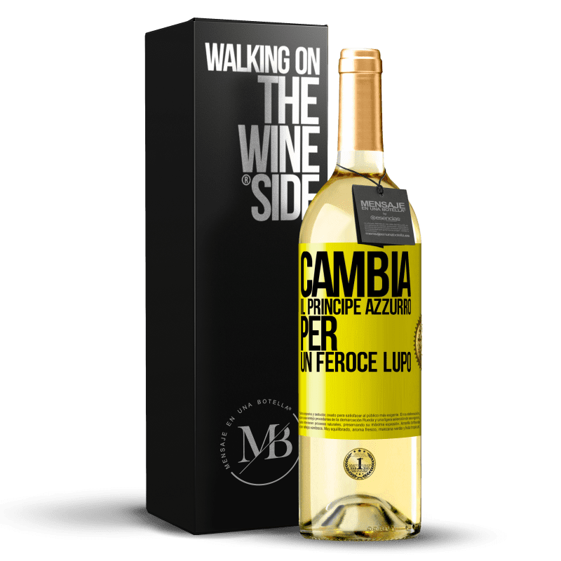 29,95 € Spedizione Gratuita | Vino bianco Edizione WHITE Cambia il principe azzurro per un feroce lupo Etichetta Gialla. Etichetta personalizzabile Vino giovane Raccogliere 2024 Verdejo