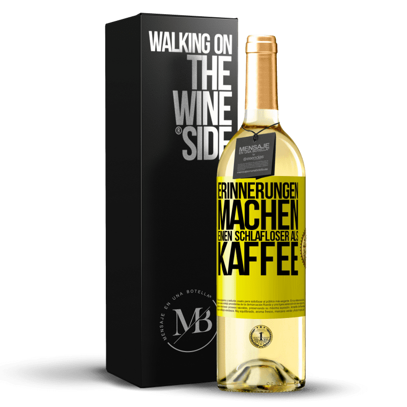 29,95 € Kostenloser Versand | Weißwein WHITE Ausgabe Erinnerungen machen einen schlafloser als Kaffee Gelbes Etikett. Anpassbares Etikett Junger Wein Ernte 2023 Verdejo