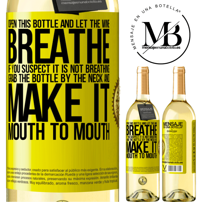 29,95 € Free Shipping | White Wine WHITE Edition Open this bottle and let the wine breathe. If you suspect you are not breathing, grab the bottle by the neck and make it Yellow Label. Customizable label Young wine Harvest 2023 Verdejo