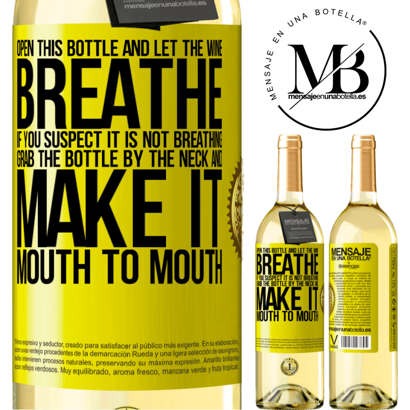 29,95 € Free Shipping | White Wine WHITE Edition Open this bottle and let the wine breathe. If you suspect you are not breathing, grab the bottle by the neck and make it Yellow Label. Customizable label Young wine Harvest 2025 Verdejo