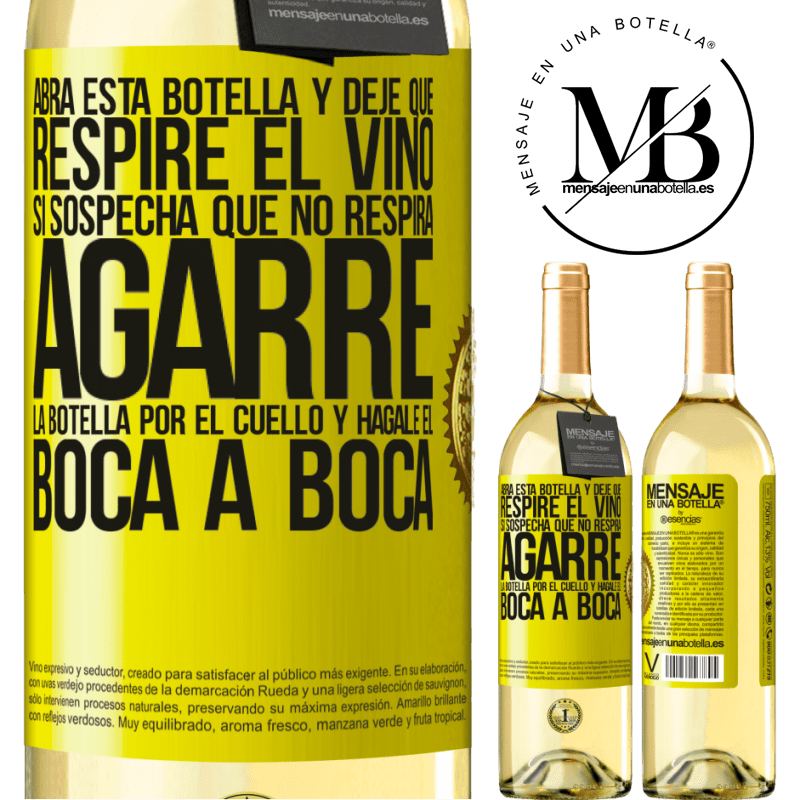 29,95 € Envío gratis | Vino Blanco Edición WHITE Abra esta botella y deje que respire el vino. Si sospecha que no respira, agarre la botella por el cuello y hágale el boca a Etiqueta Amarilla. Etiqueta personalizable Vino joven Cosecha 2023 Verdejo