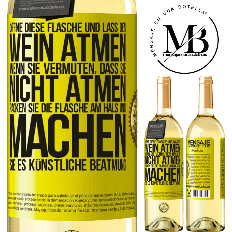 29,95 € Kostenloser Versand | Weißwein WHITE Ausgabe Öffnen Sie diese Flasche und lassen Sie den Wein atmen. Wenn Sie vermuten, dass er nicht atmet, packen Sie die Flasche am Hals u Gelbes Etikett. Anpassbares Etikett Junger Wein Ernte 2023 Verdejo