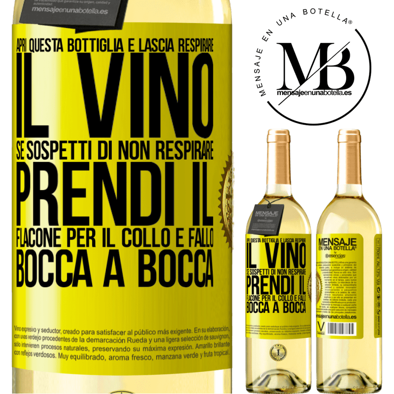 29,95 € Spedizione Gratuita | Vino bianco Edizione WHITE Apri questa bottiglia e lascia respirare il vino. Se sospetti di non respirare, prendi il flacone per il collo e fallo bocca Etichetta Gialla. Etichetta personalizzabile Vino giovane Raccogliere 2023 Verdejo