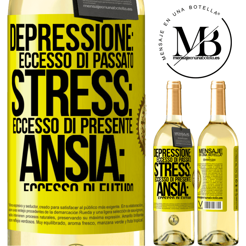 29,95 € Spedizione Gratuita | Vino bianco Edizione WHITE Depressione: eccesso in eccesso. Stress: eccesso di presente. Ansia: eccesso di futuro Etichetta Gialla. Etichetta personalizzabile Vino giovane Raccogliere 2024 Verdejo