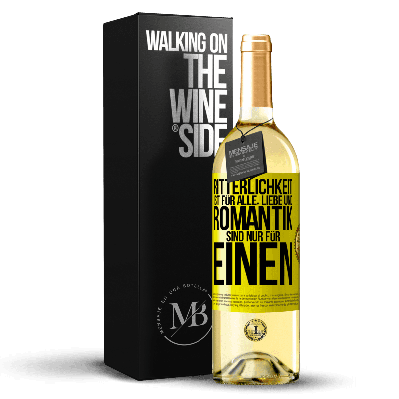 29,95 € Kostenloser Versand | Weißwein WHITE Ausgabe Ritterlichkeit ist für alle, Liebe und Romantik sind nur für einen Gelbes Etikett. Anpassbares Etikett Junger Wein Ernte 2023 Verdejo